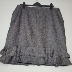 Talbots Gray A-Line Skirt with Ruffle Detail Wool, Silk Blended